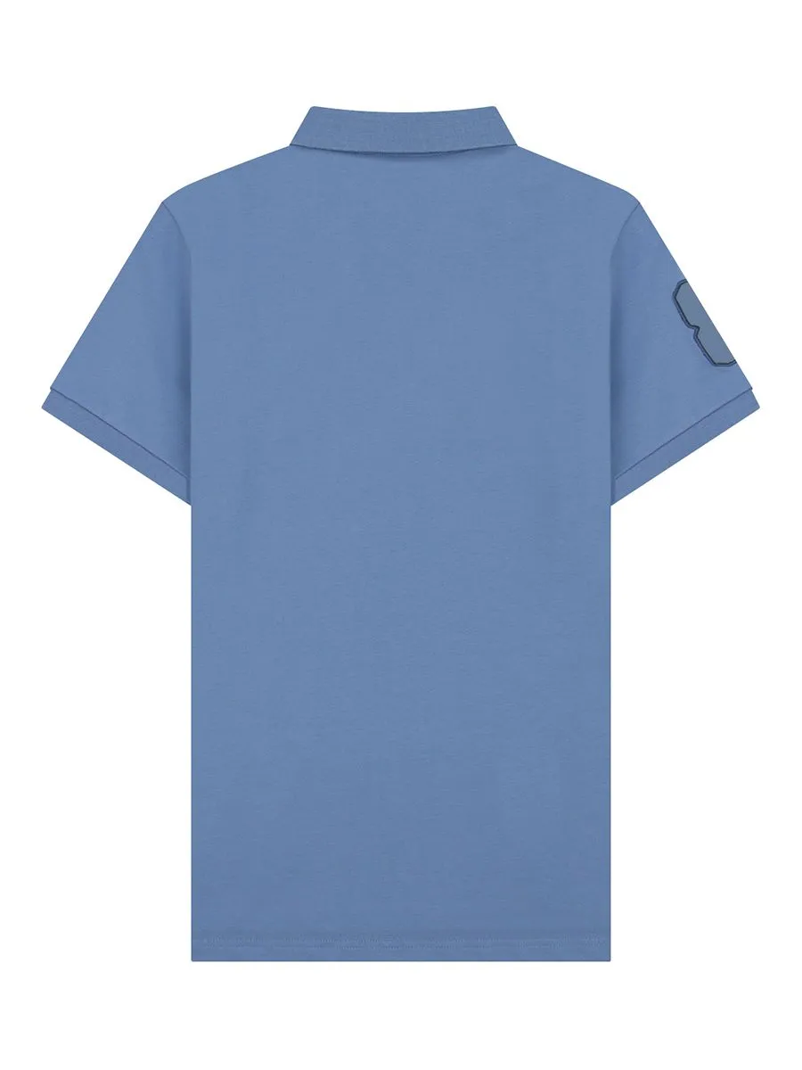 GIORDANO Men's Lycra Pique Embroidery Polo (3D Lion) Coronet blue