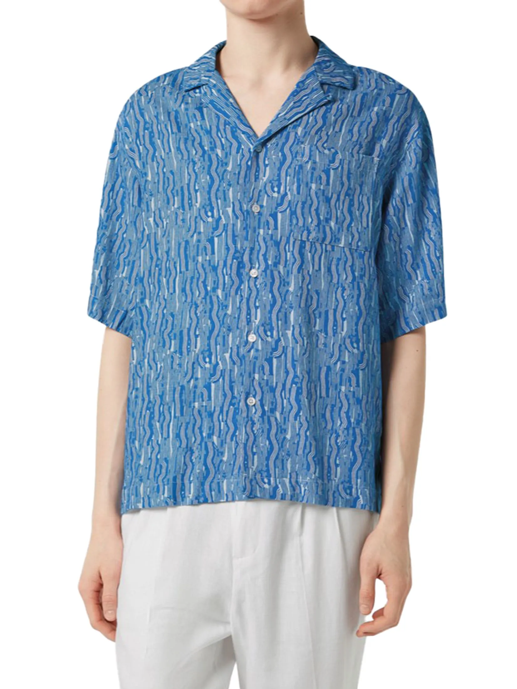 SCOTCH&SODA Men Shirt Aop Short-Sleeved Linen-Blend Relaxed-Fit Vuur Island Stripe AOP Size - L