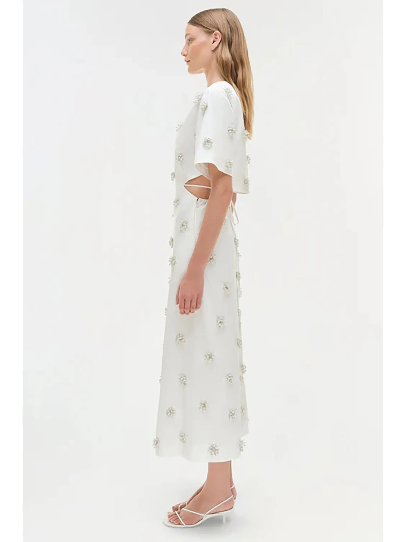 SIMKHAI Women Midi Dress Short Sleeves Starla White