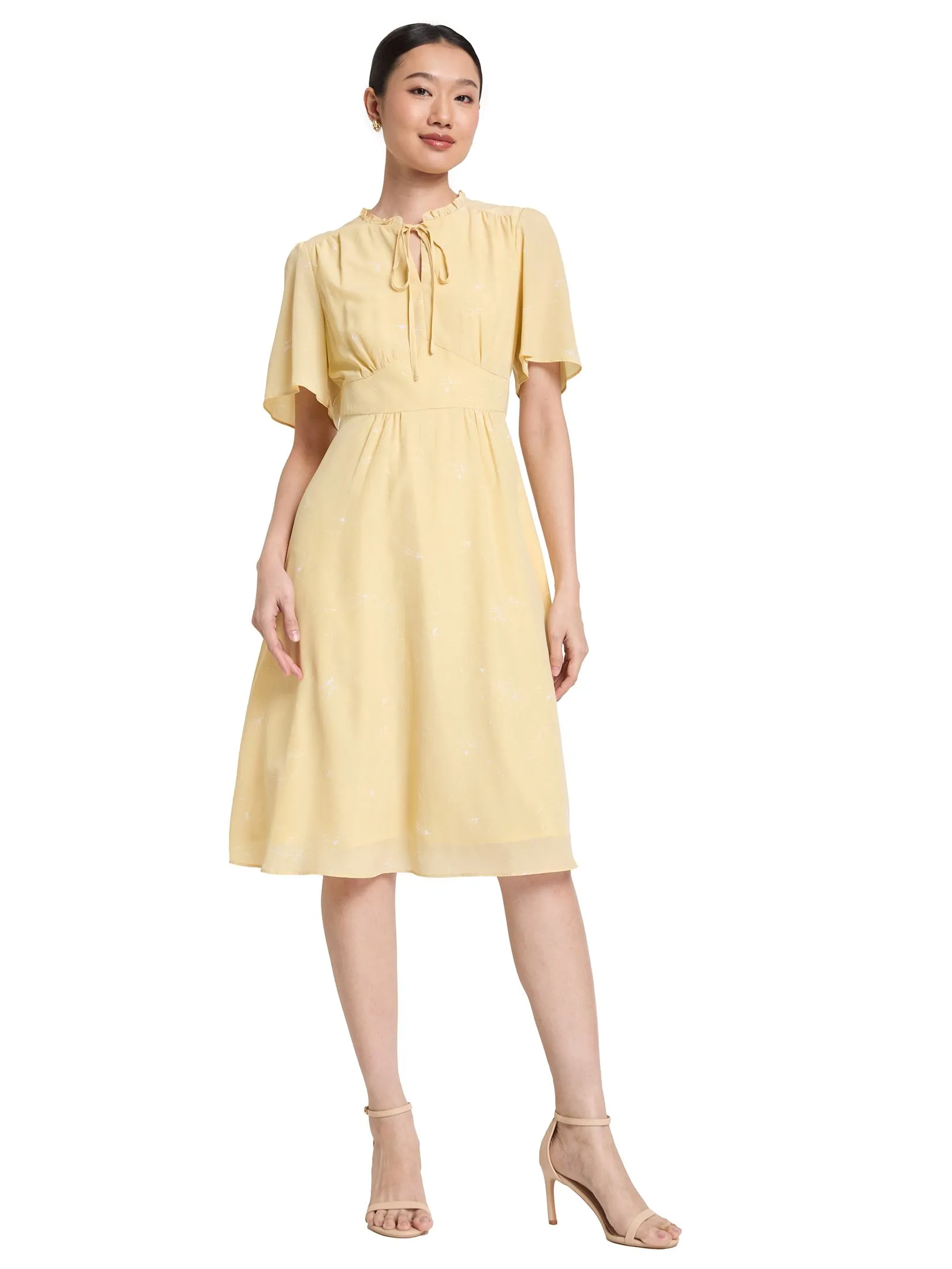 EXPRESSIONS Women Dress Bell Sleeves With Ruffled Collar