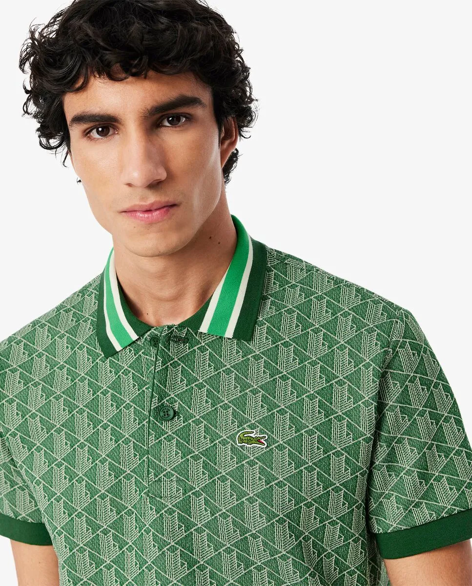 LACOSTE Classic Fit Monogram Jacquard Polo Shirt Green