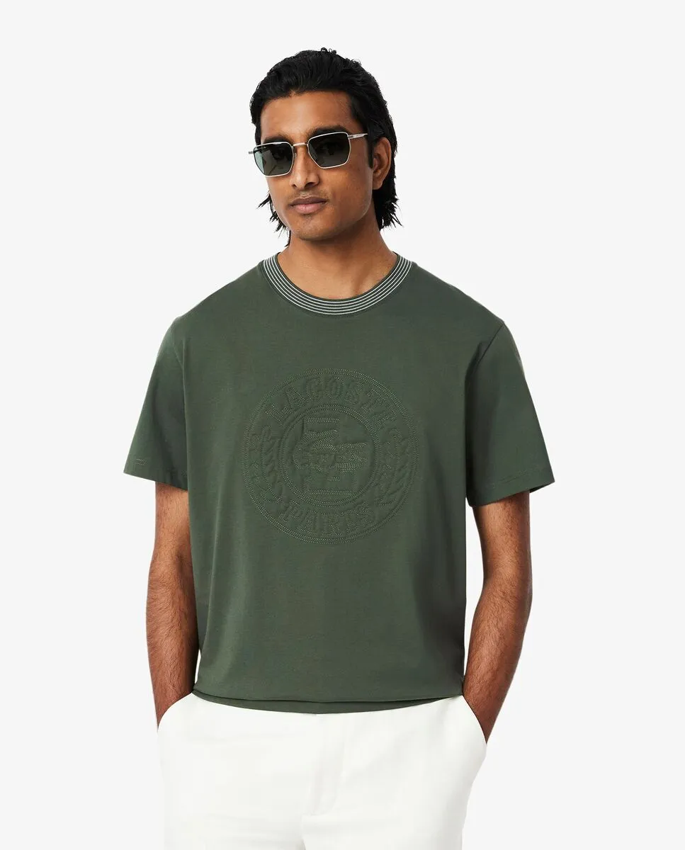 LACOSTE Embroidered Cotton Jersey T-Shirt Grey