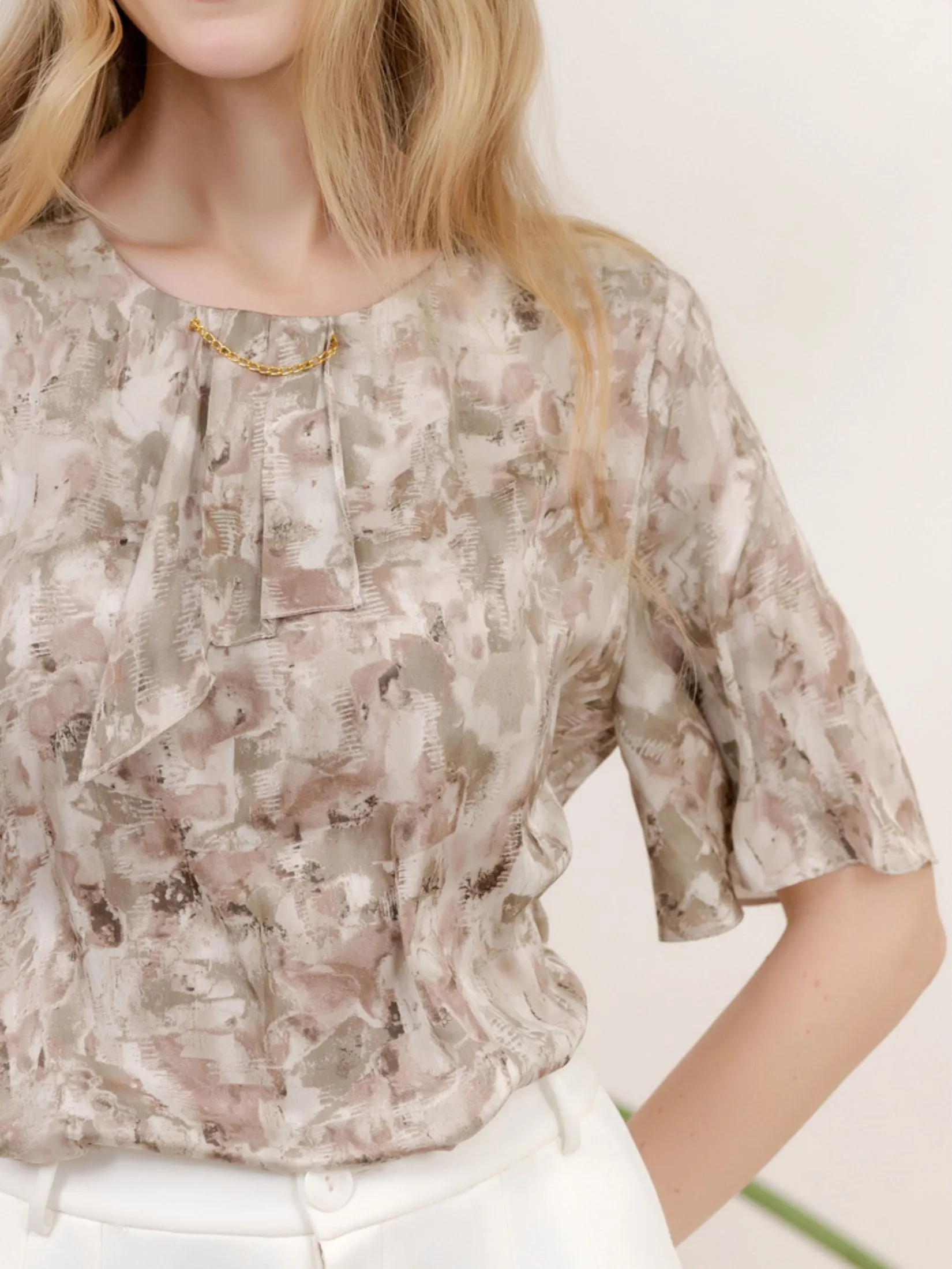 AMILA Women Blouse Vintage Khaki