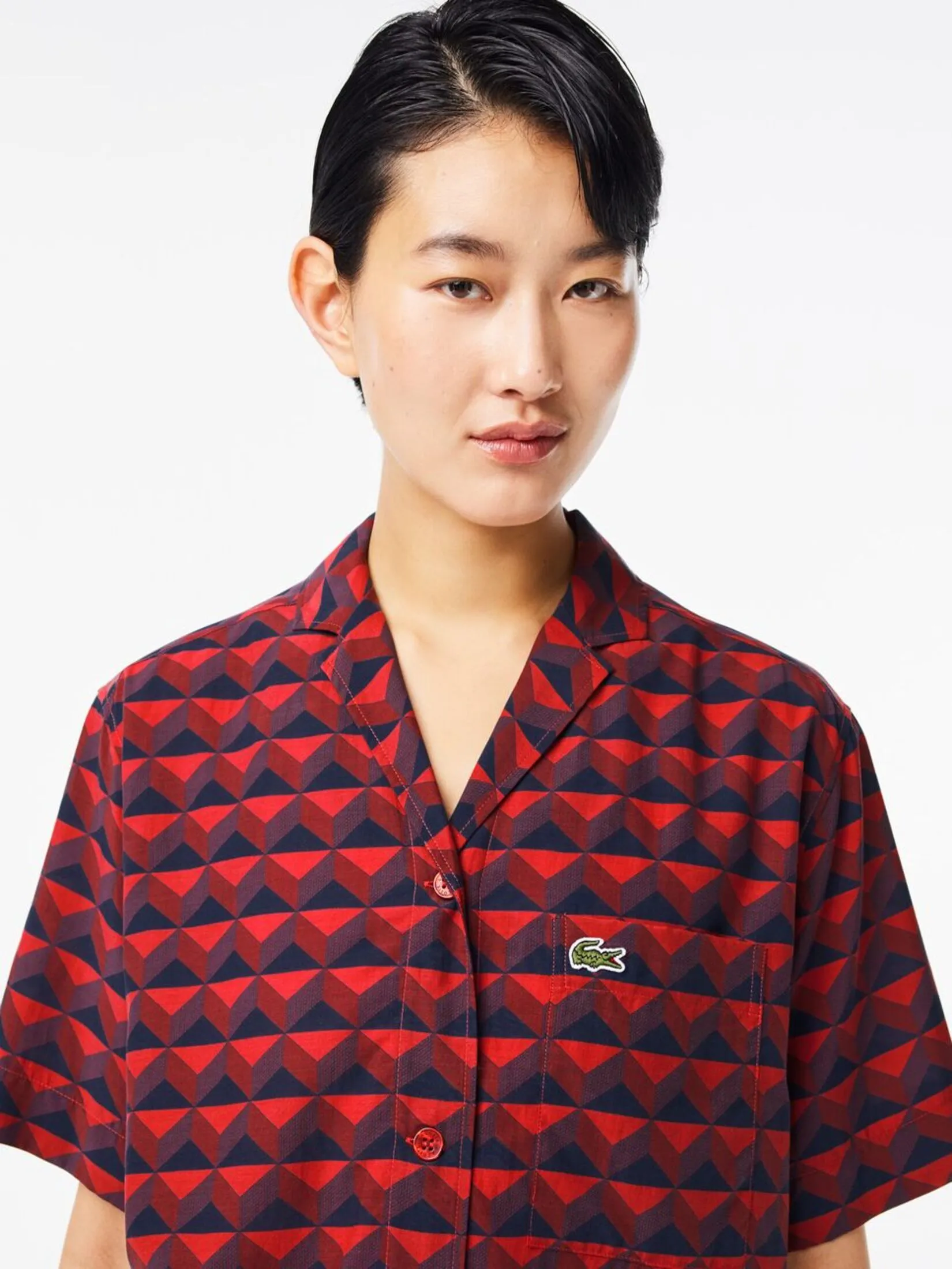 LACOSTE Oversized Short Sleeved Print Shirt Red