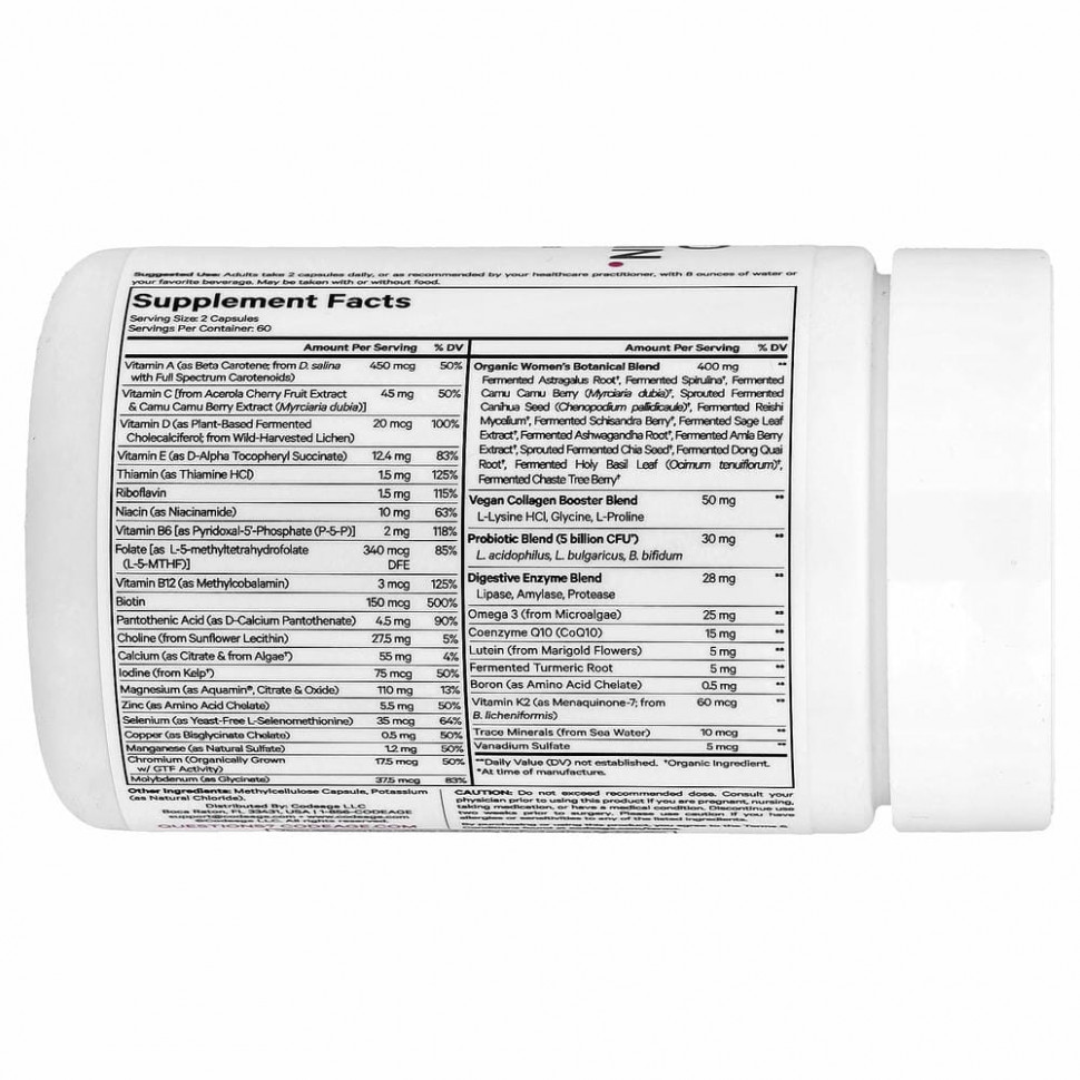 Codeage, ферментированные мультивитамины для женщин, 120 капсул