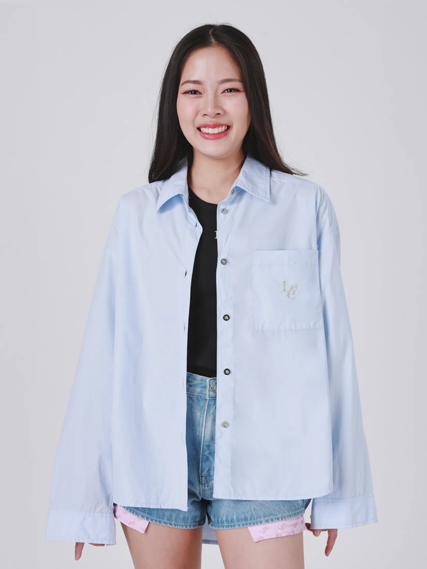 LEE Women s Shirt Long Sleeve Lee Pink Collection Oversize Fit Blue