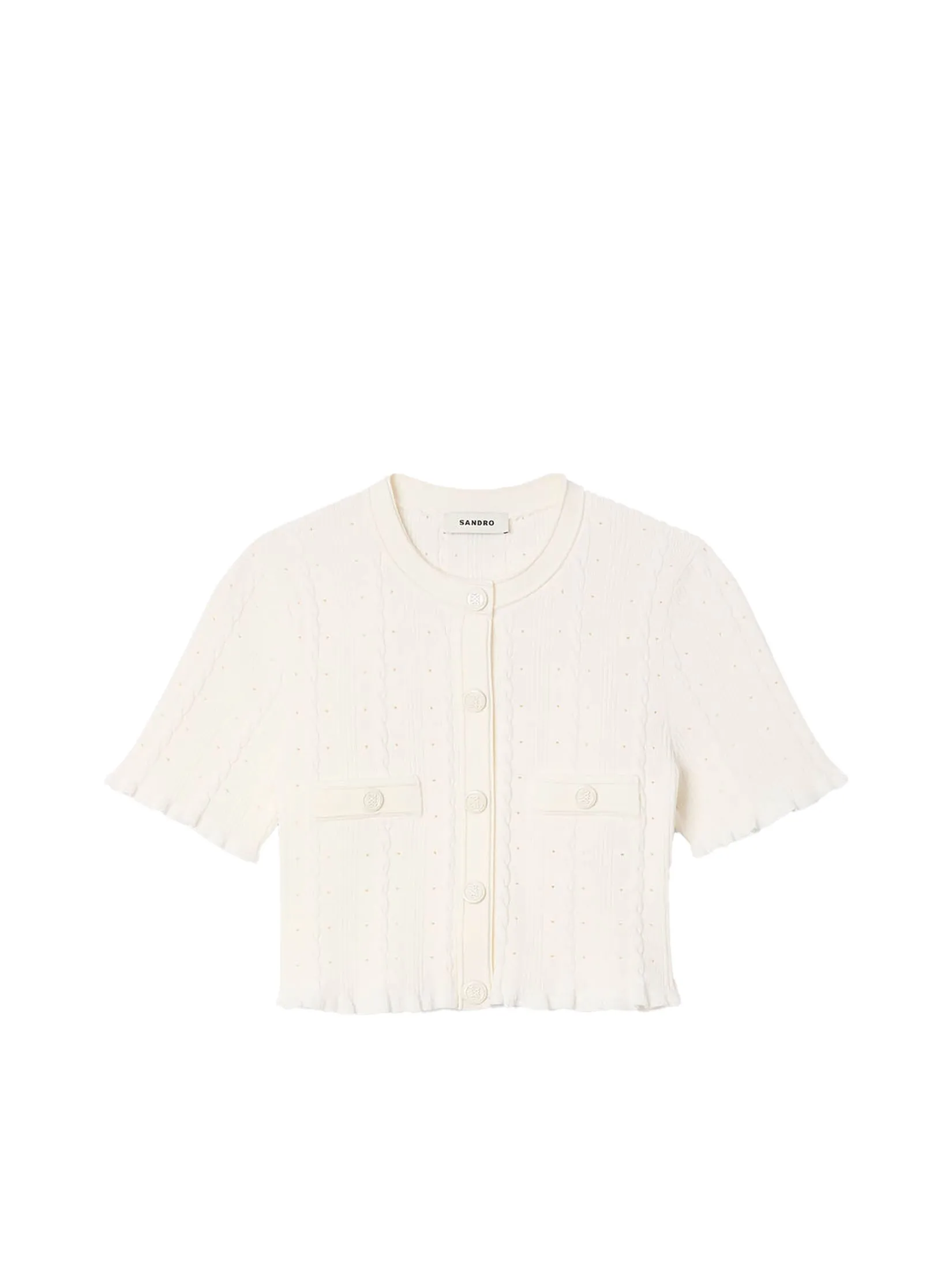 SANDRO Cropped Pointelle Knit Cardigan