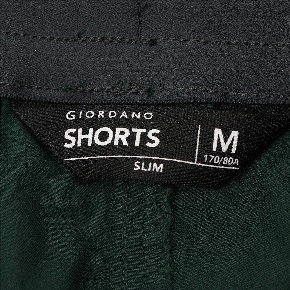 GIORDANO Green Men's Mid-Rise Slim Fit Elastic Waist Twill Bermuda Shorts