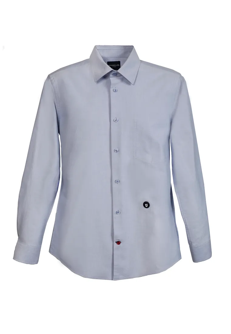 BROWNE & CO. Blue Classic Collar Long Sleeves Shirt with Hidden Pocket