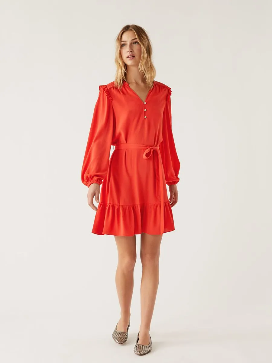 MARKS & SPENCER Women V-Neck Belted Mini Tiered Dress