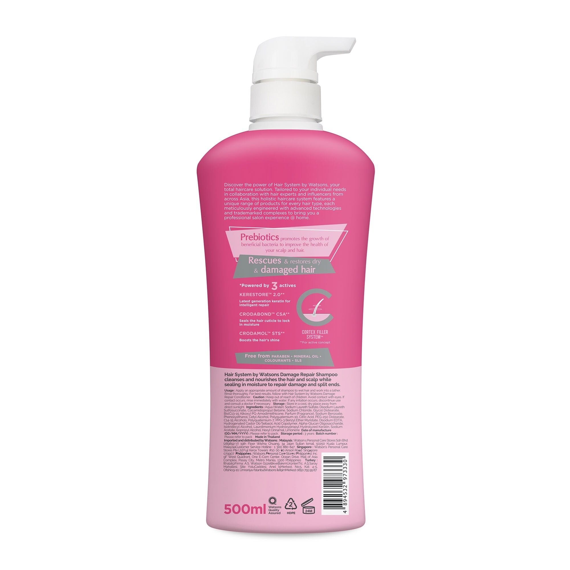 Hair System By Watsons Damage Repair Shampoo 500ml.