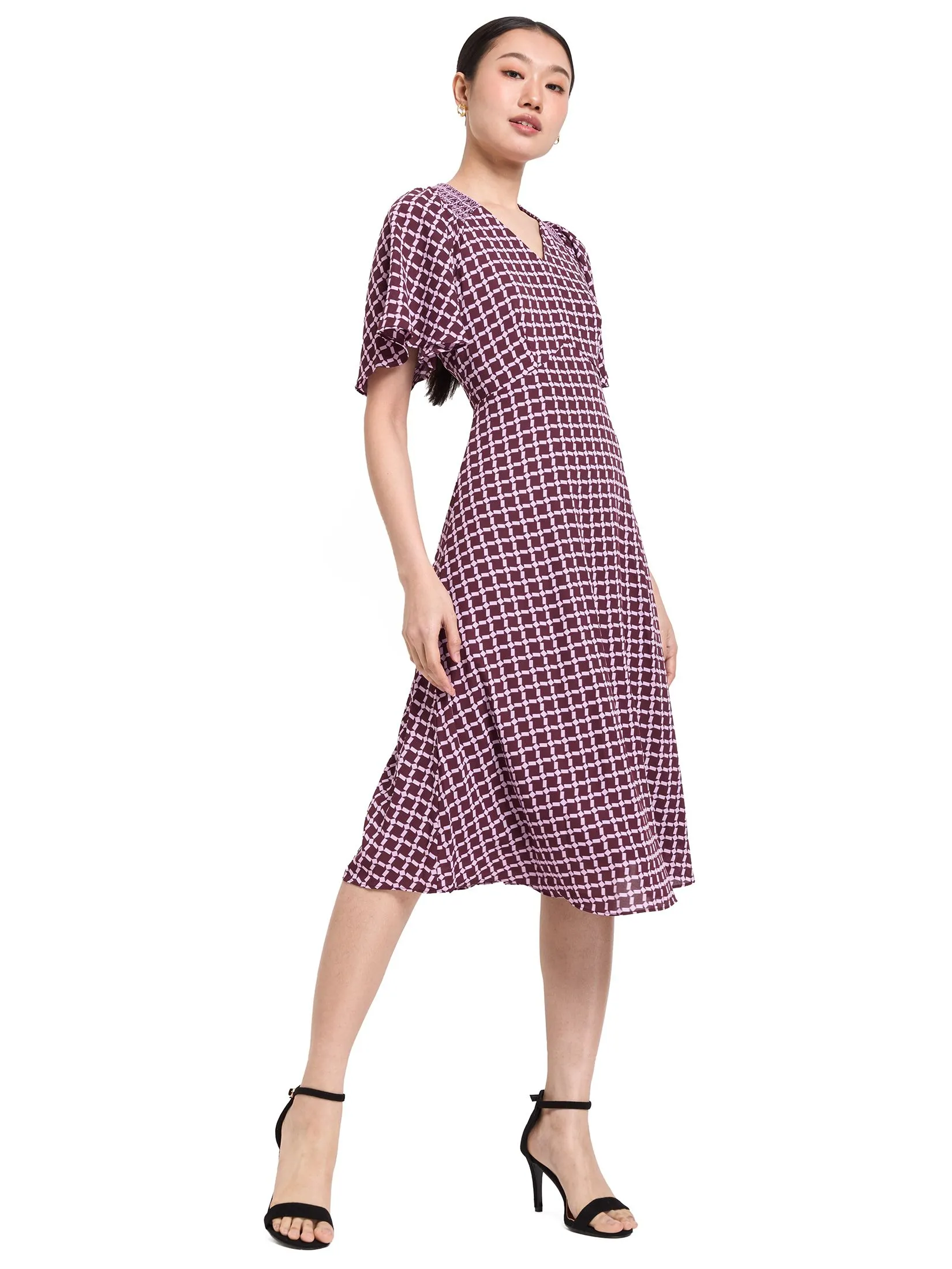 EXPRESSIONS Women Dress Short Sleeves Chiffon with Smock Detail