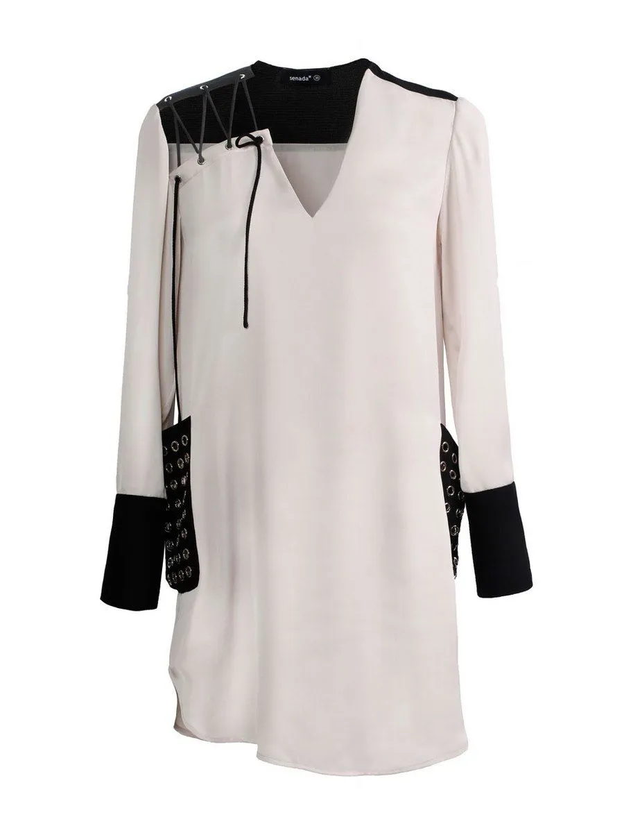 SENADA WOMEN CRISS CROSS STUDDED OATMEAL DRESS