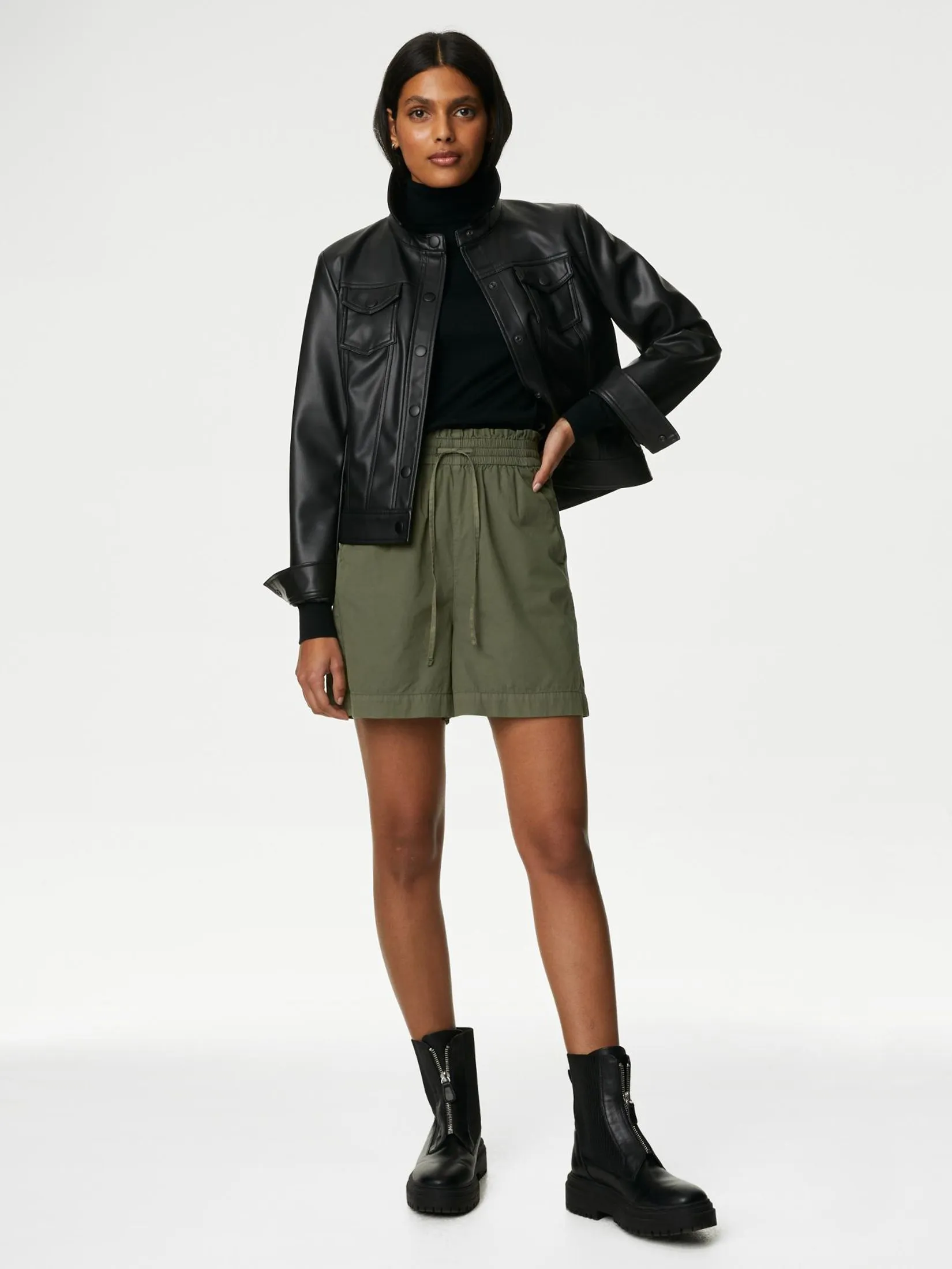 MARKS & SPENCER Women Shorts High Waisted Pure Cotton Hunter Green