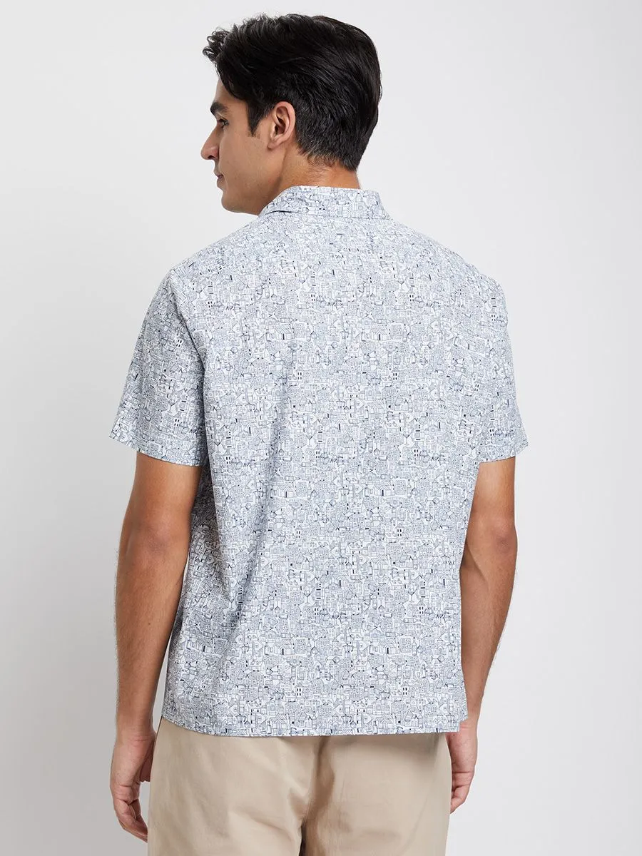 ALUMNUS Men Shirt Short Sleeves with Graphic Printed Off White