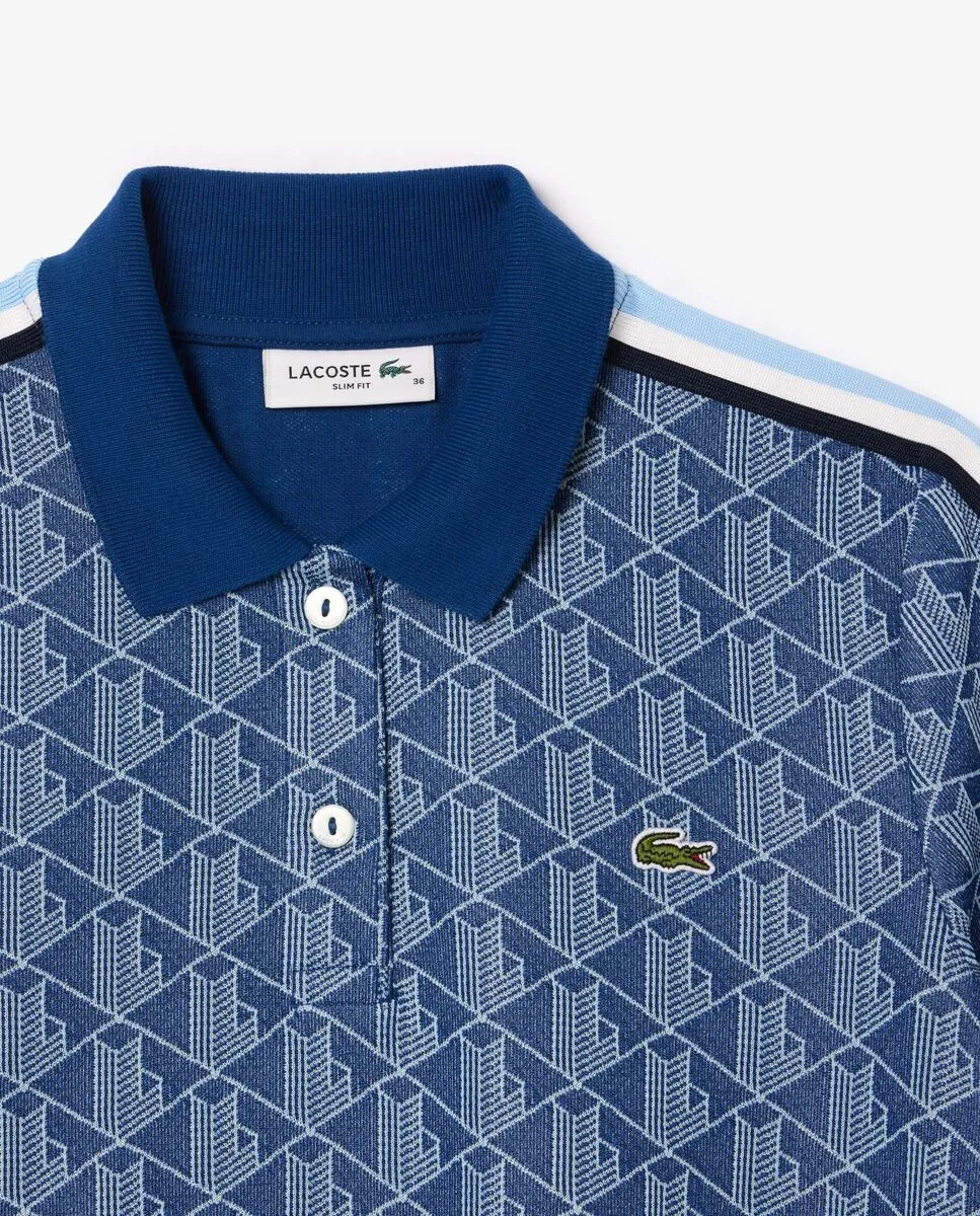 LACOSTE Slim Fit Monogram Jacquard Polo Dress Blue