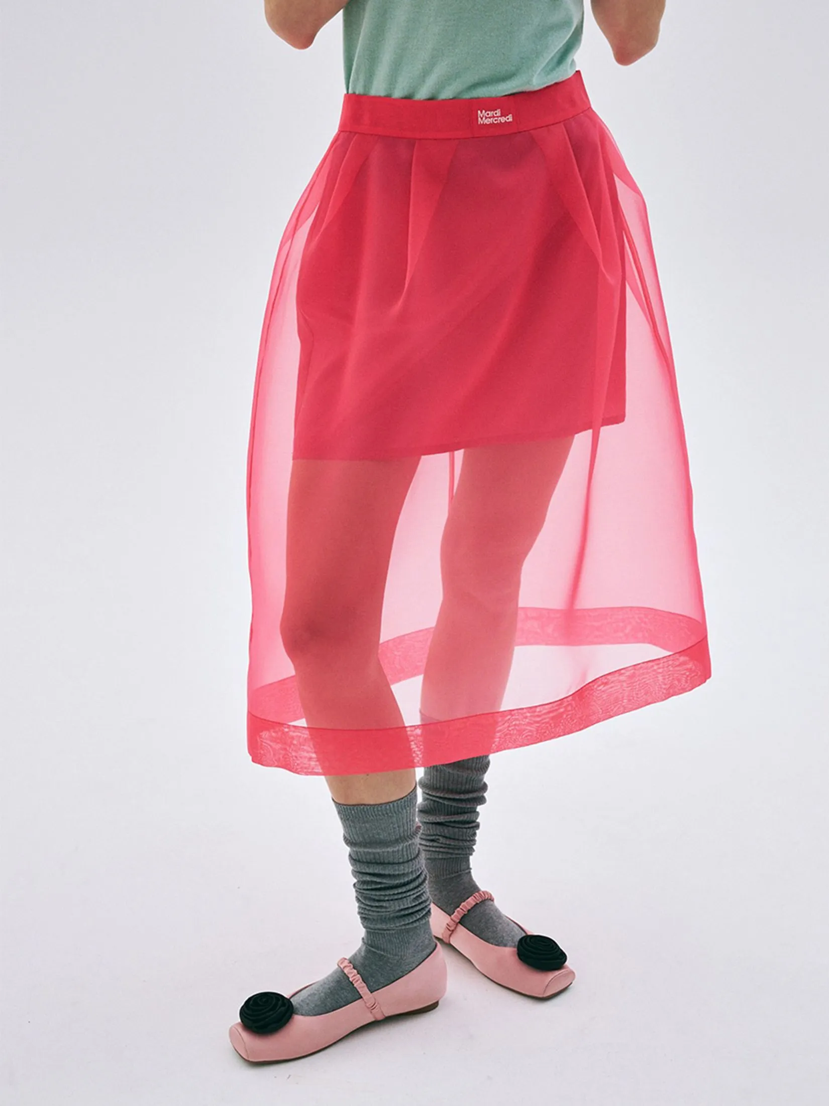 MARDI MERCREDI See-Through Layered Skirt Fuchsia S