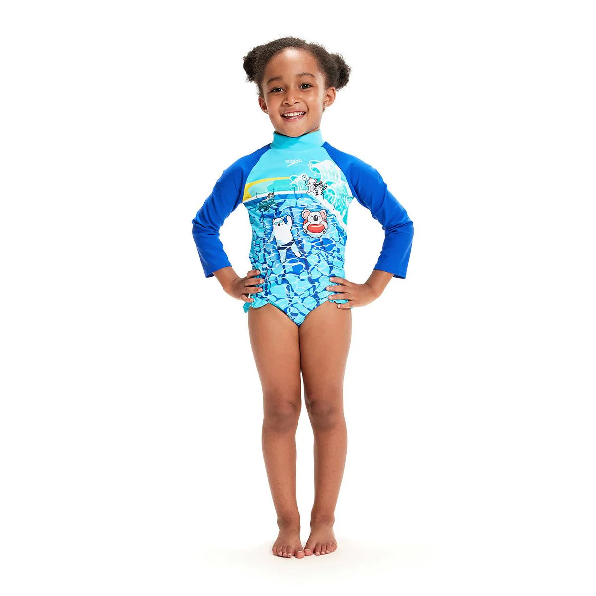 SPEEDO Digital Long Sleeve Frill Girls Rashguard - Blue - 2 YEARS