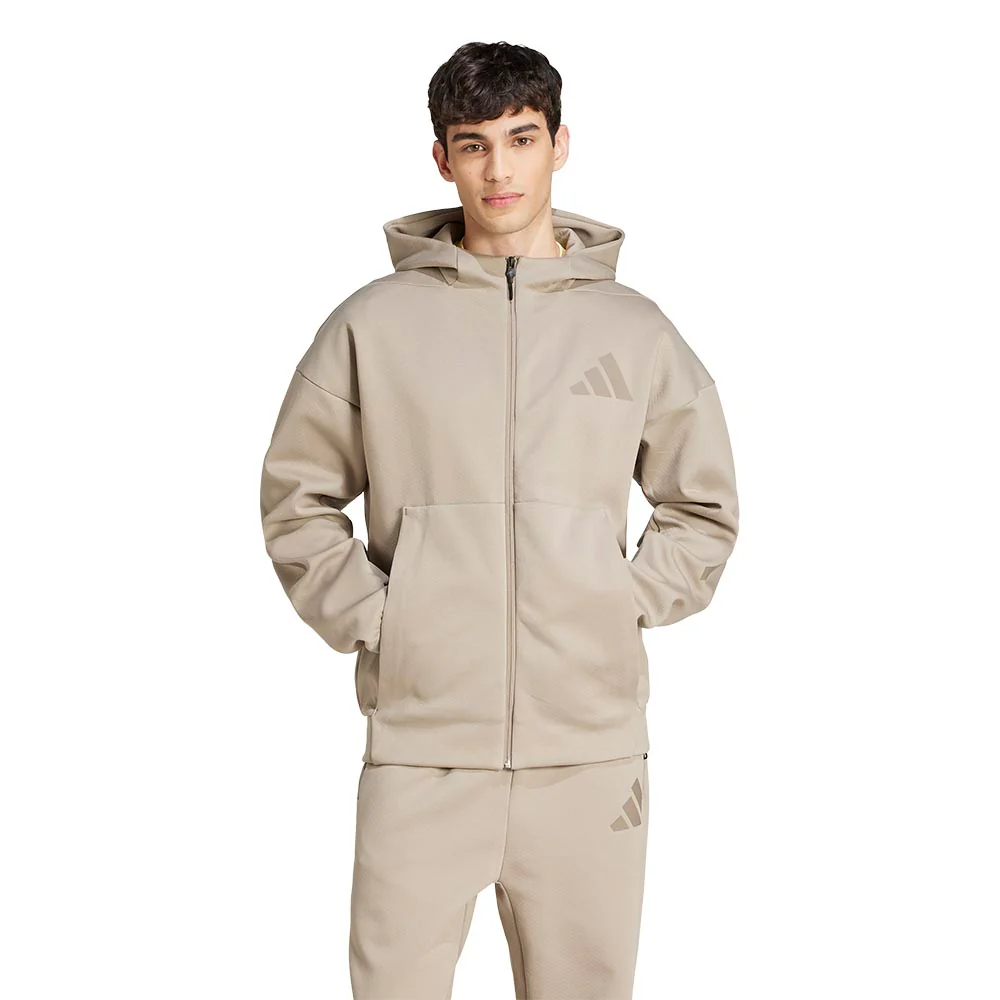 ADIDAS Z.N.E. Full-Zip Hooded Track Men's Hoodie - Beige - 2XL (ASIAN SIZE)