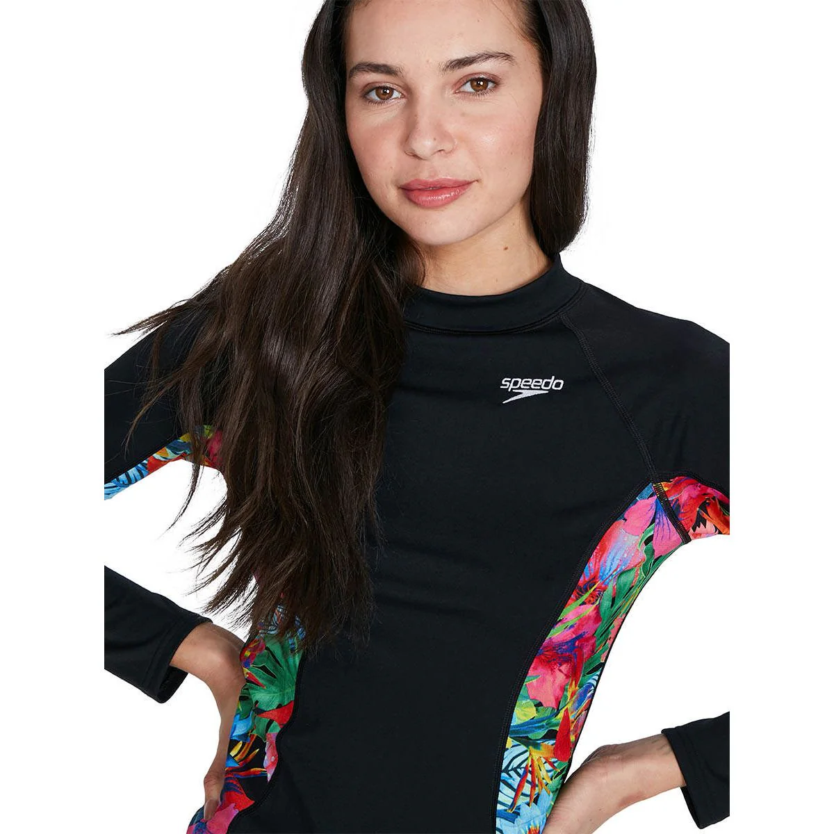 SPEEDO Printed Long Sleeve Women's Rashguard - Black - L (UK SIZE)