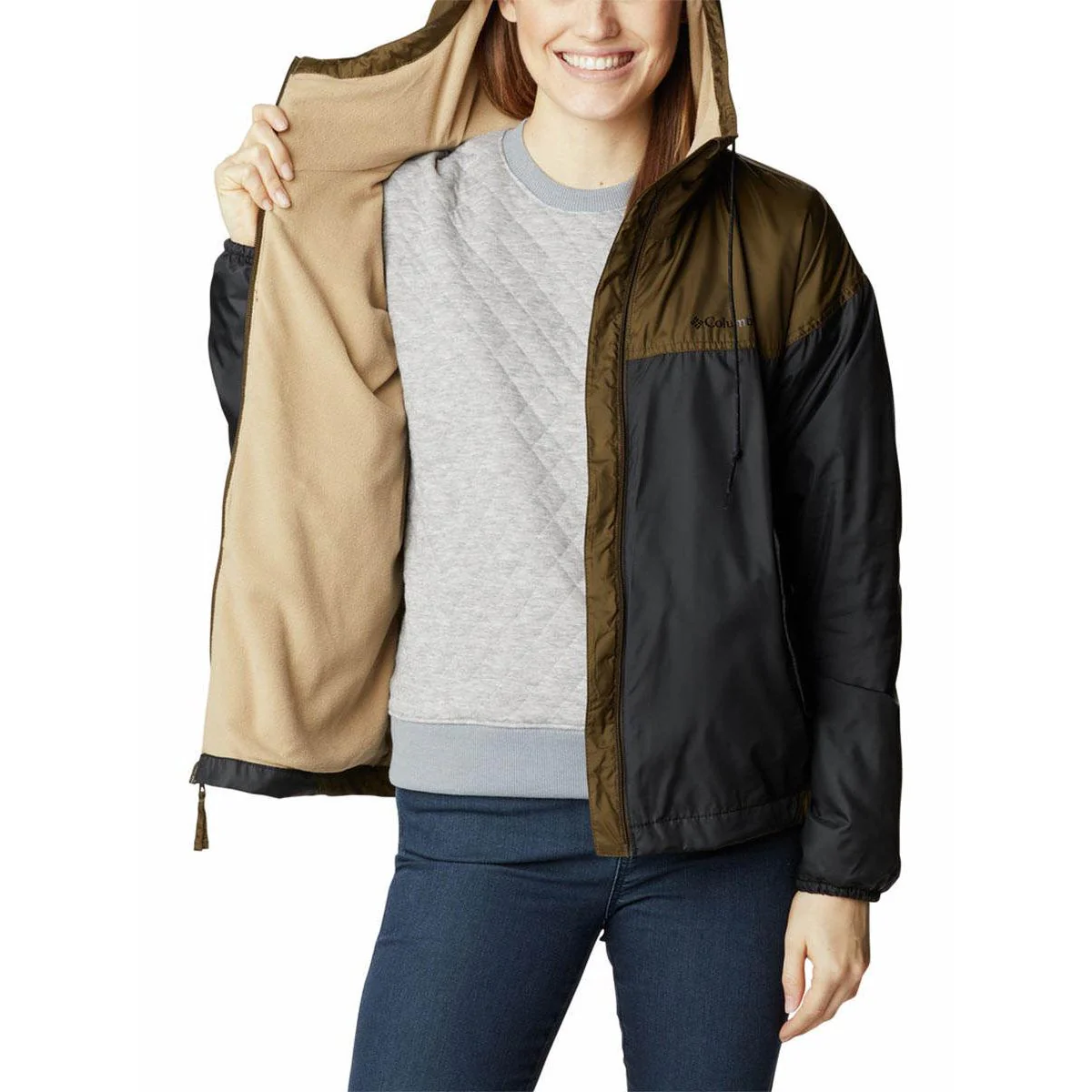 COLUMBIA Flash Challenger Fleece Lined Windbreaker Women's Hiking Jacket - Black - 2XL (US SIZE)