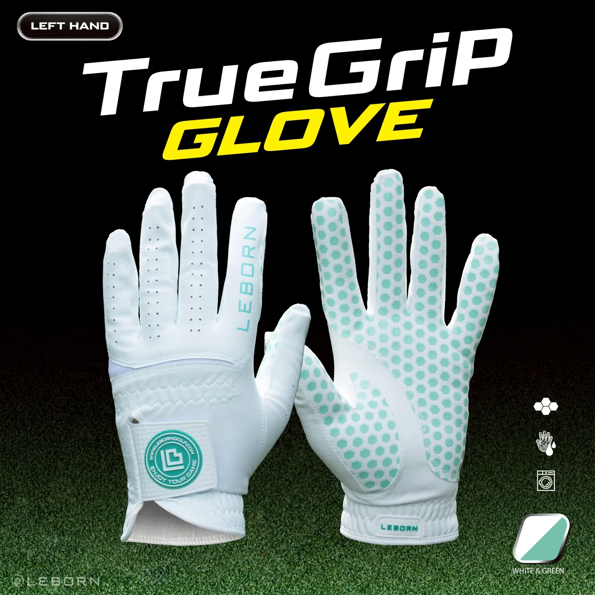 LEBORN ถุงมือกอล์ฟ รุ่น True Grip สีขาว-เขียว - White)-สีเขีย - 19