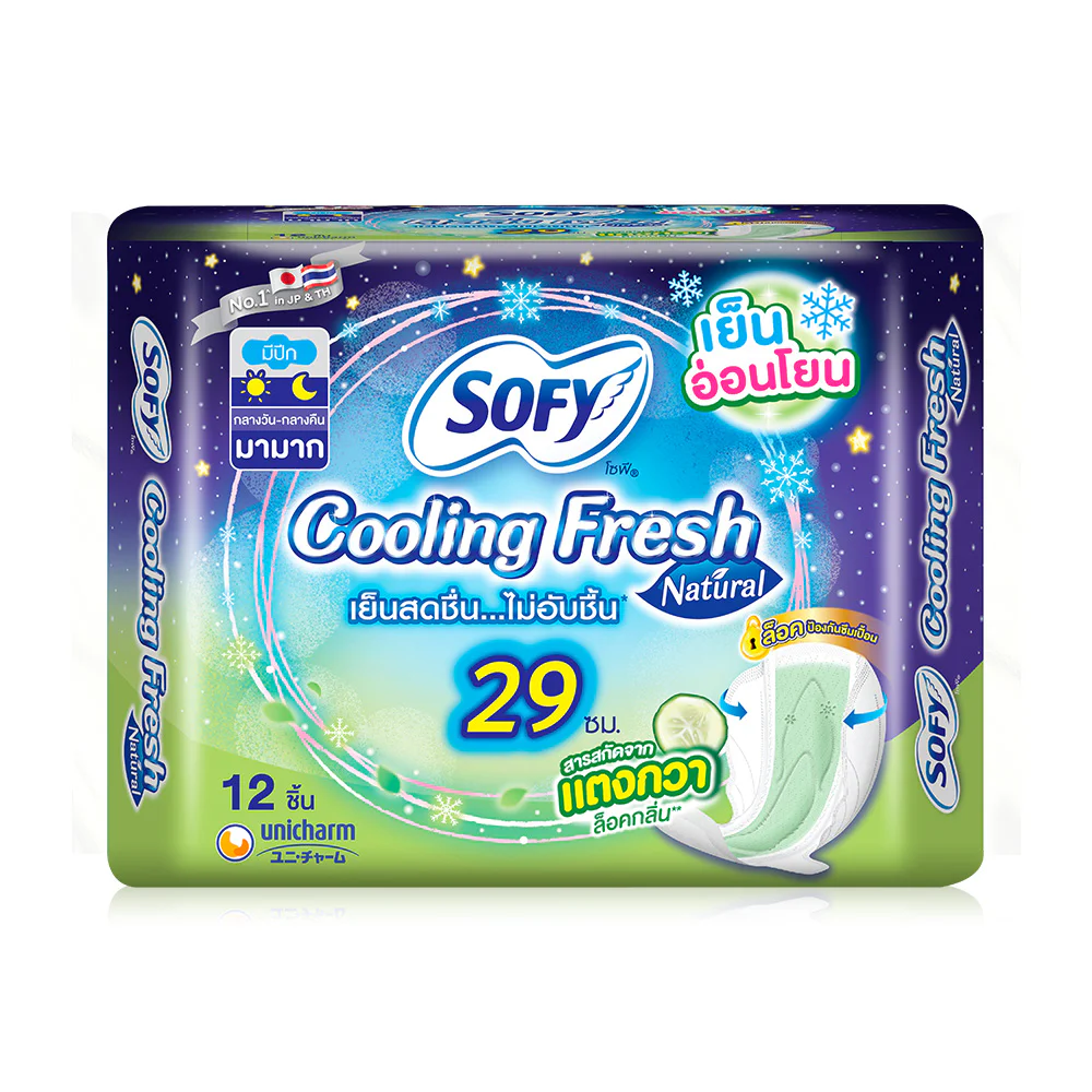 Sofy sanitary pads Cooling Fresh Natural Night Slim Wing [29 см x 12pcs] — 29 см x 12pcs