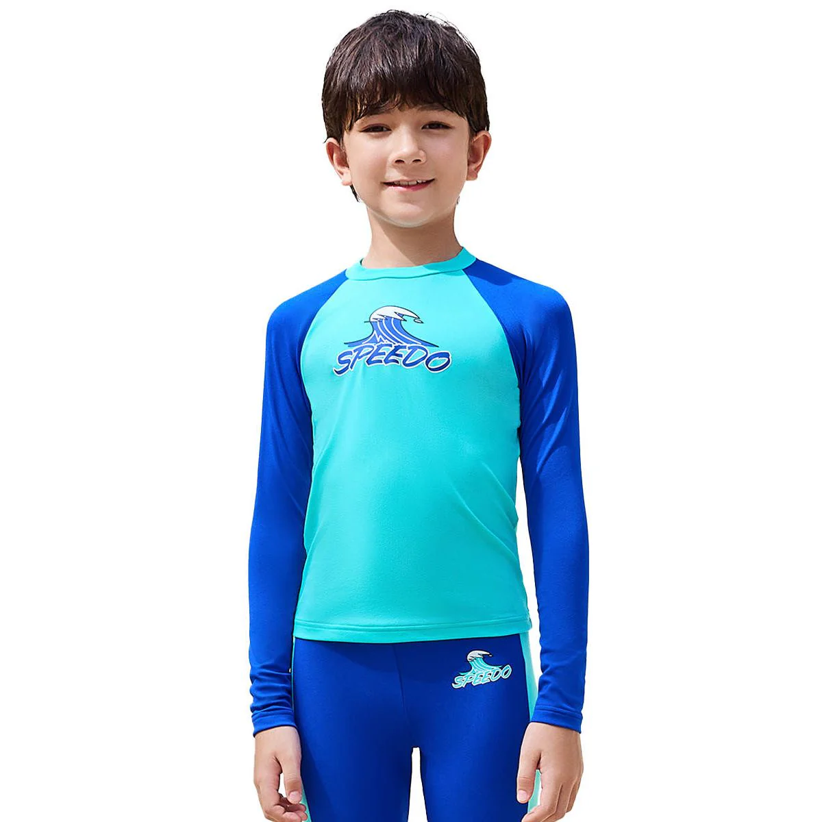 SPEEDO Waves Long Sleeve Boys Rashguard - Blue - 11-12 YEARS