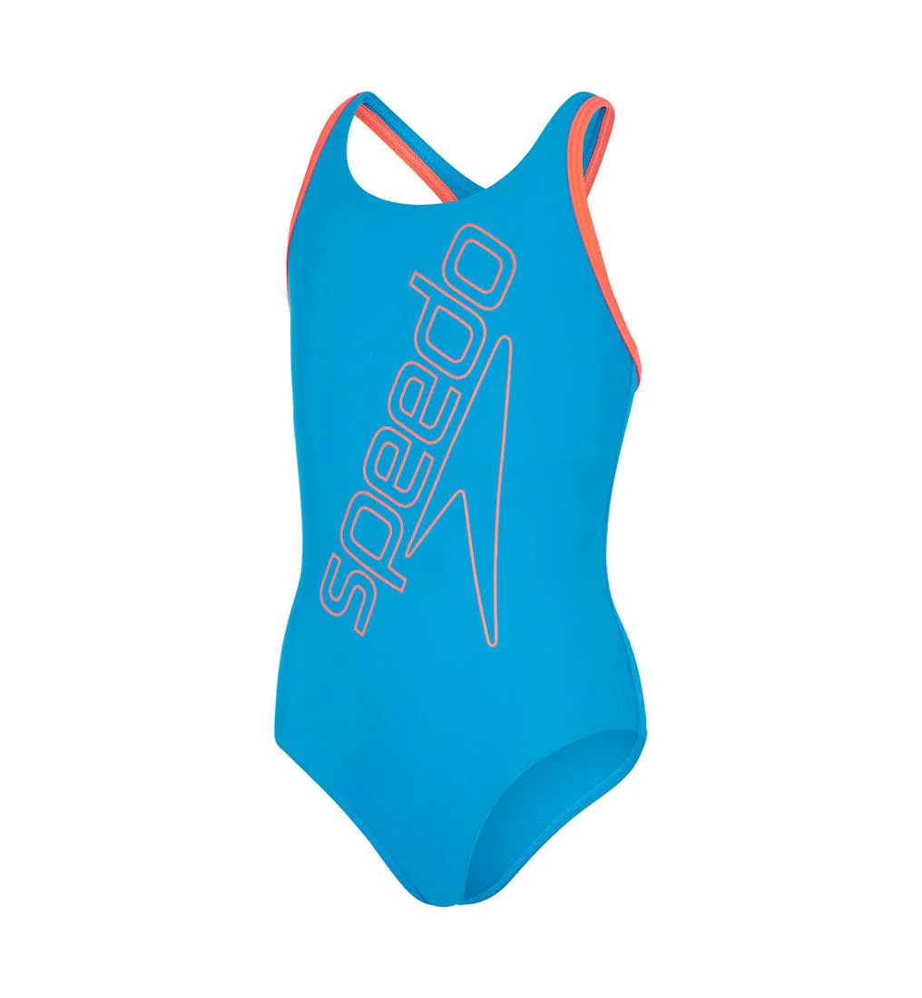 SPEEDO Boom Logo Placement Flyback Girls Swimsuit - Blue - 11-12 YEARS