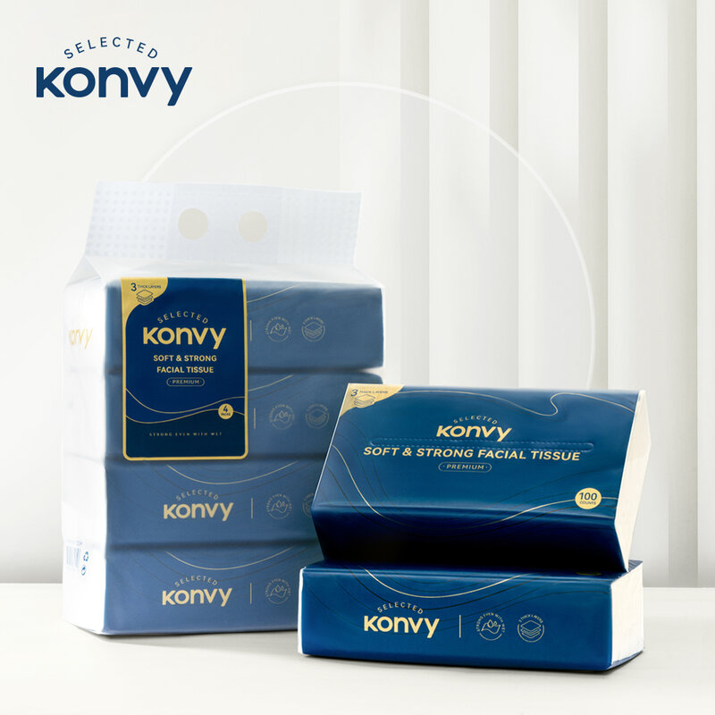 Бумажные салфетки Konvy Soft & Strong 100 листов [4 шт x 2 уп]