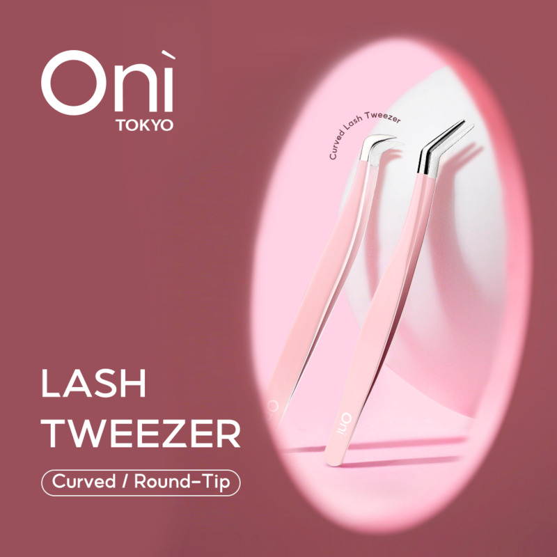 Oni Curved Lash Tweezer 1pc + Eyelash Curler — #White + Tweezer, 1pc