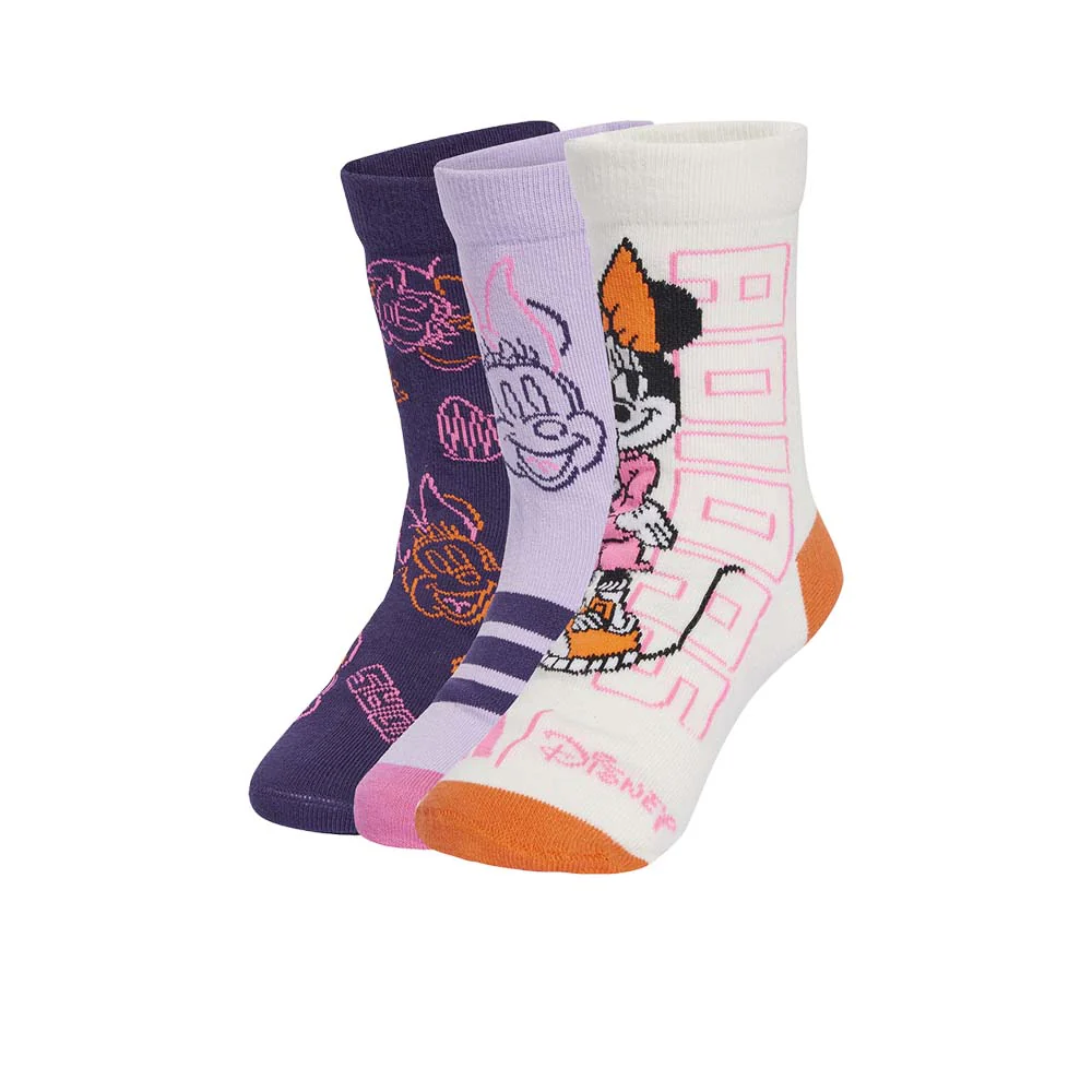 ADIDAS Disney Minnie Mouse Girls Socks (3 Pairs) - Multi Color - L (Kids Size)