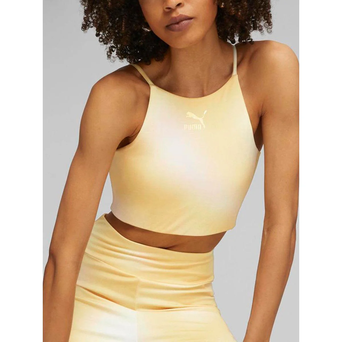 PUMA Classics Beach Days Crop Top Women's Sports Bra - Yellow - M (UK SIZE)