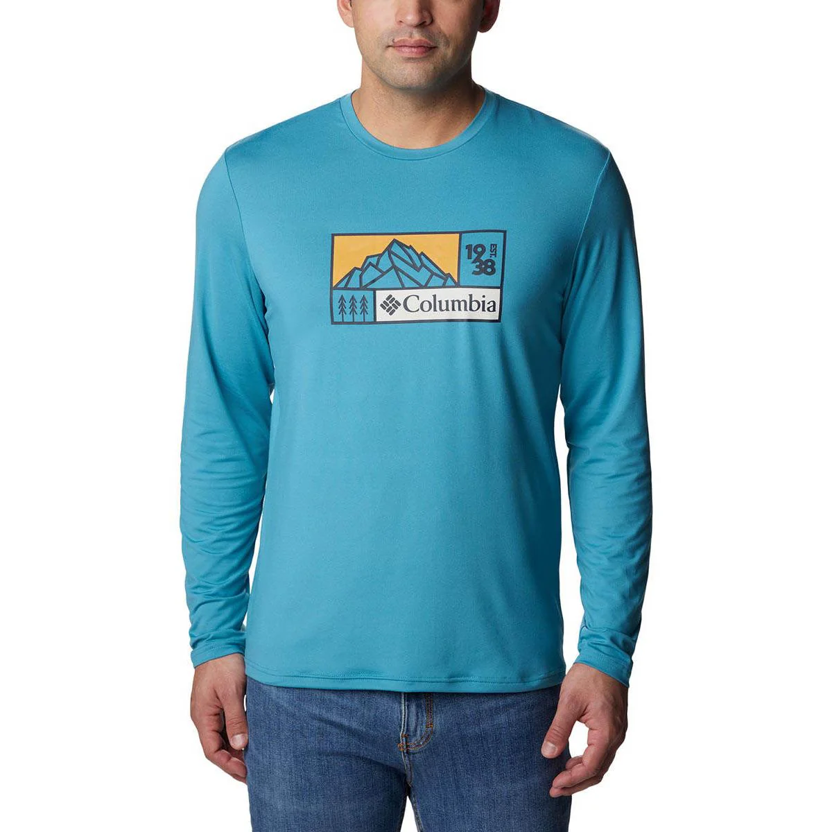 COLUMBIA Tech Trail Long Sleeve Graphic Men's Hiking Sweatshirt - Blue - 2XL (US SIZE)
