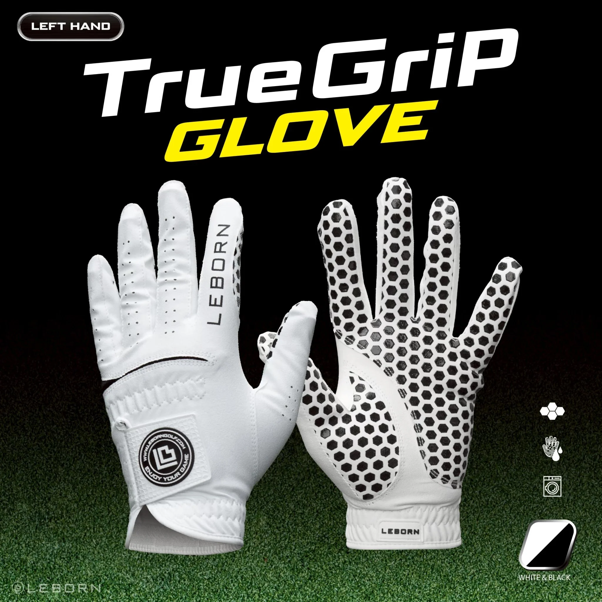 LEBORN ถุงมือกอล์ฟ รุ่น True Grip สีขาว-ดำ - White)-สีด - 19