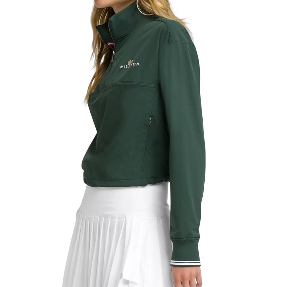 WILSON Davenport Woven Pop Over Women's Tennis Sweatshirt - Green - L