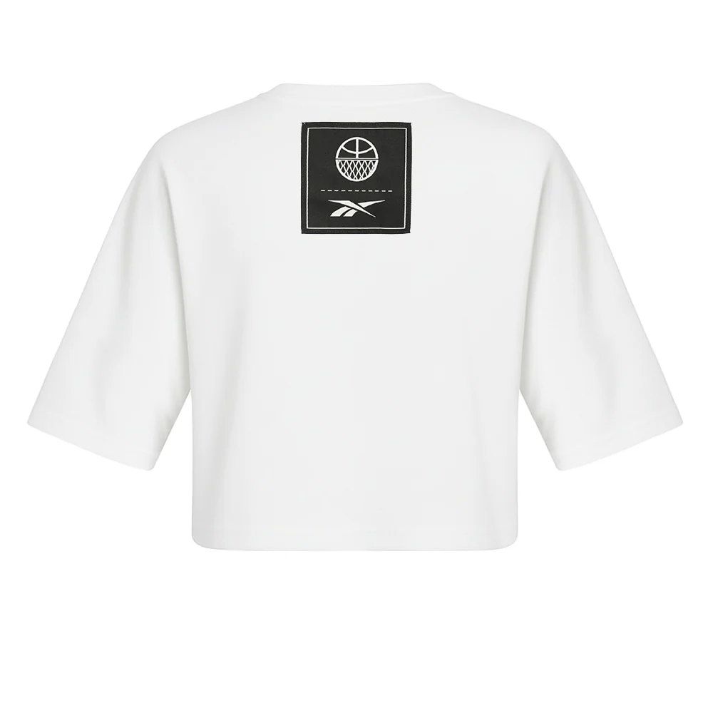 Женская тренировочная футболка Reebok Id Basketball Oversize Mesh Crop — цвет белый, размер L (американский размер)