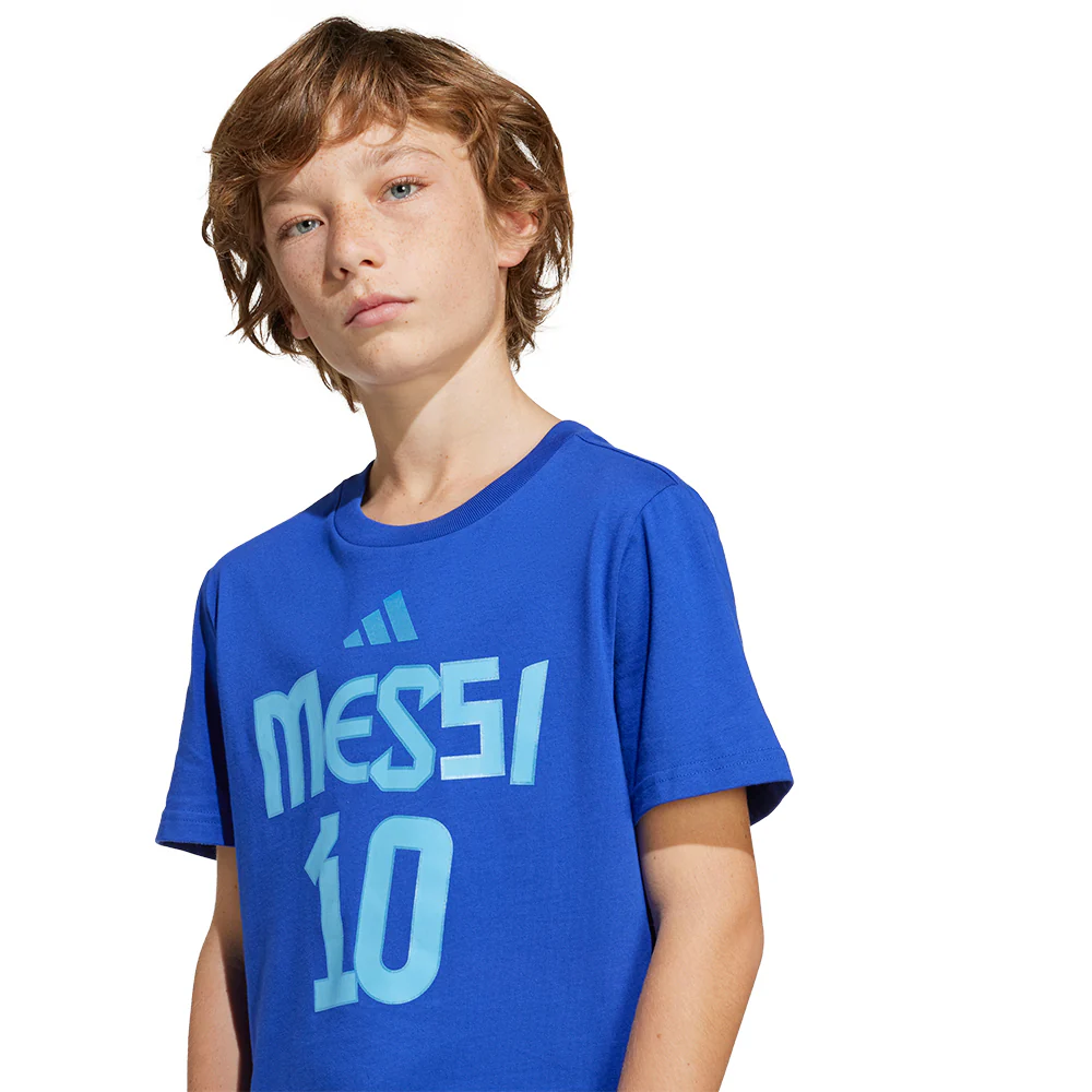 ADIDAS Messi Name and Number Graphic Kids Football T-Shirt - Blue - 128 CM