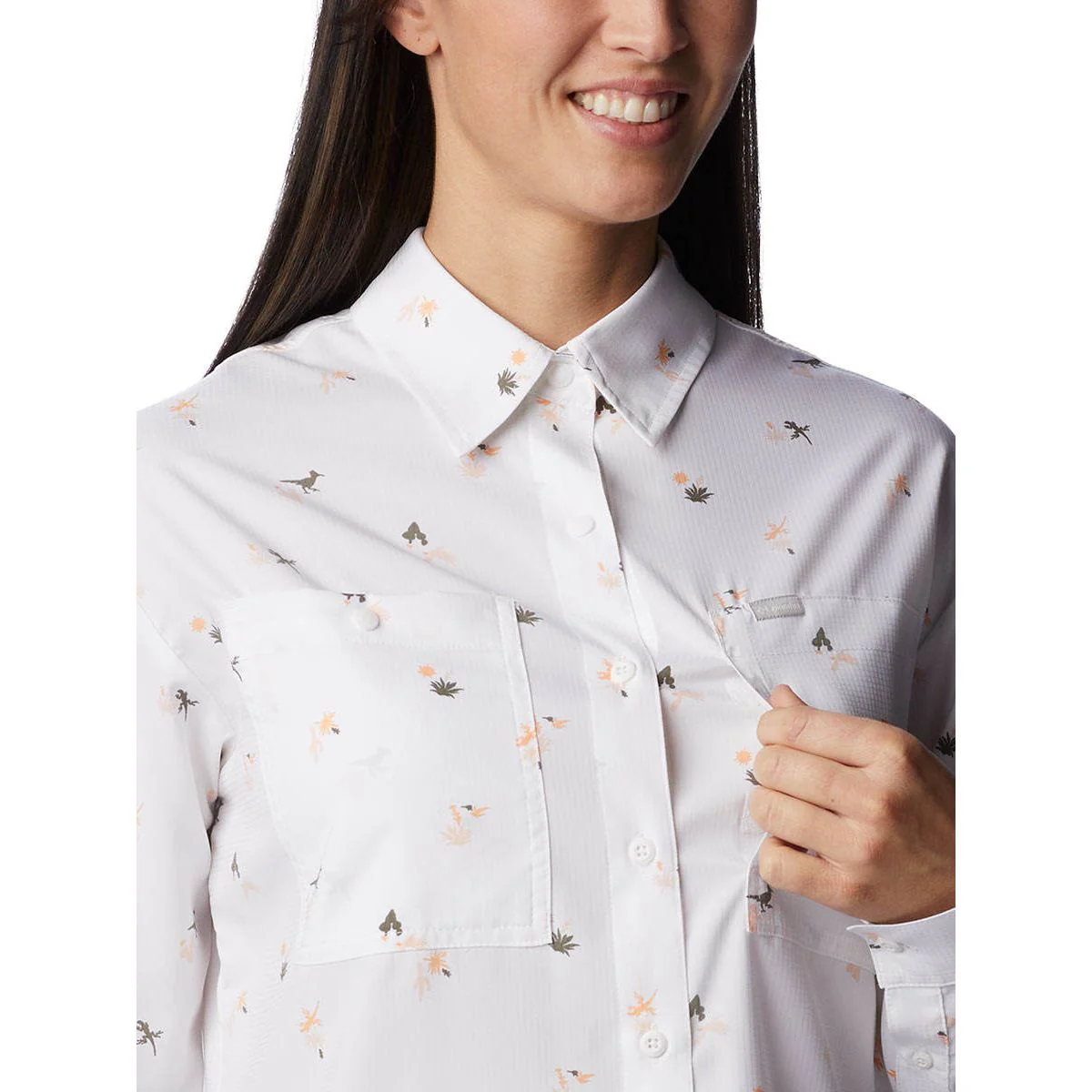 COLUMBIA Silver Ridge Utility Patterned Long Sleeve Women's Hiking Shirt - White - L (US SIZE)