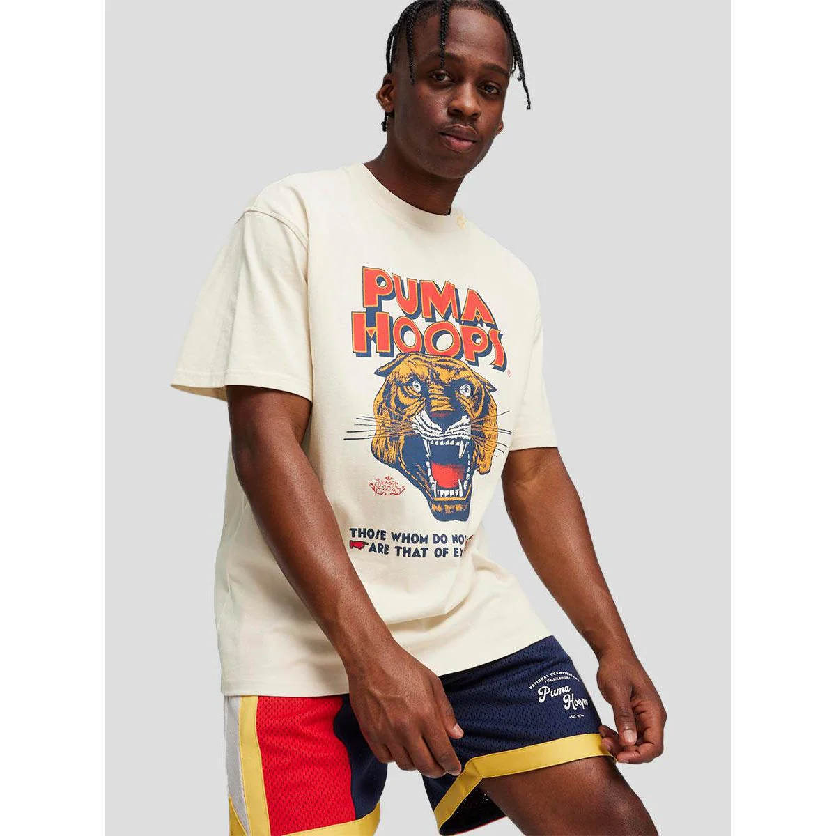 PUMA HOOPS Showtime Men's Basketball T-Shirt - Cream - L (UK SIZE)