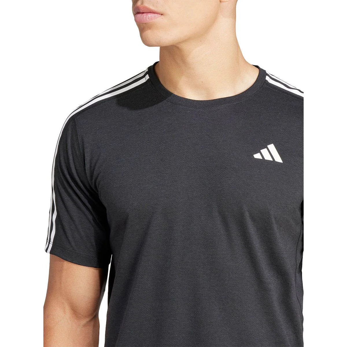 ADIDAS Own the Run 3-Stripes Men's Running T-Shirt - Black - 2XL (ASIAN SIZE)