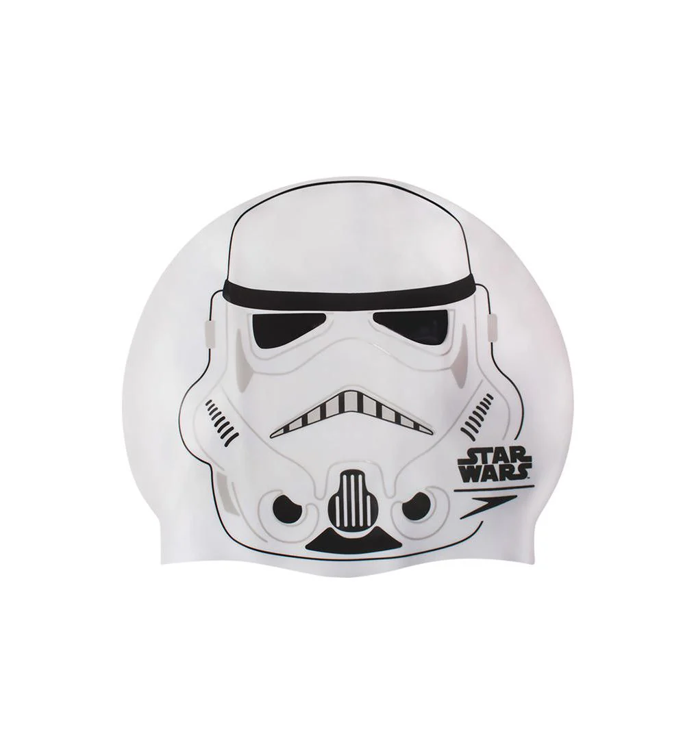 SPEEDO Stormtrooper Junior Slogan Kids Swimming Cap - White - ONE SIZE