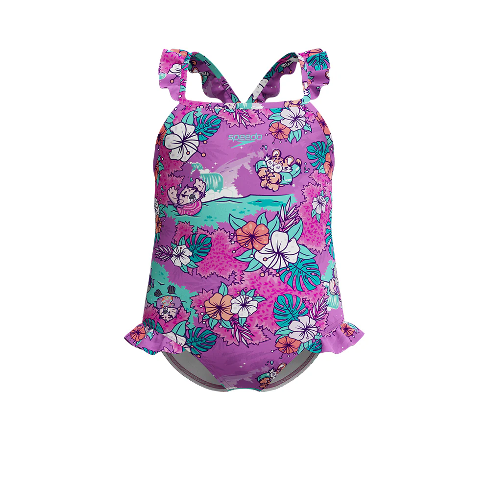 SPEEDO Learn To Swim Printed Frill Thinstrap Girls Swimsuit