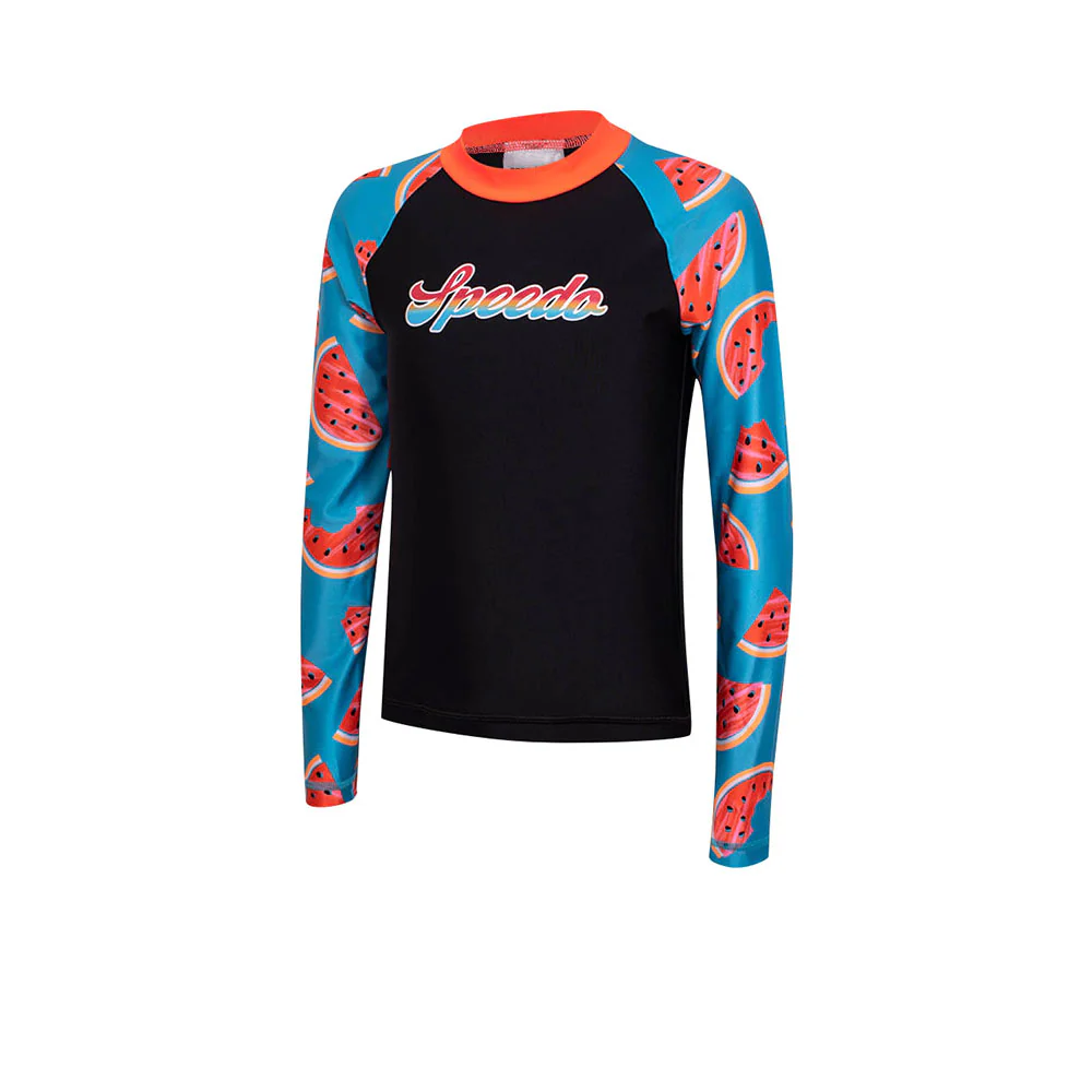 SPEEDO Print Long Sleeve Girls Rashguard - Black - 11-12 YEARS