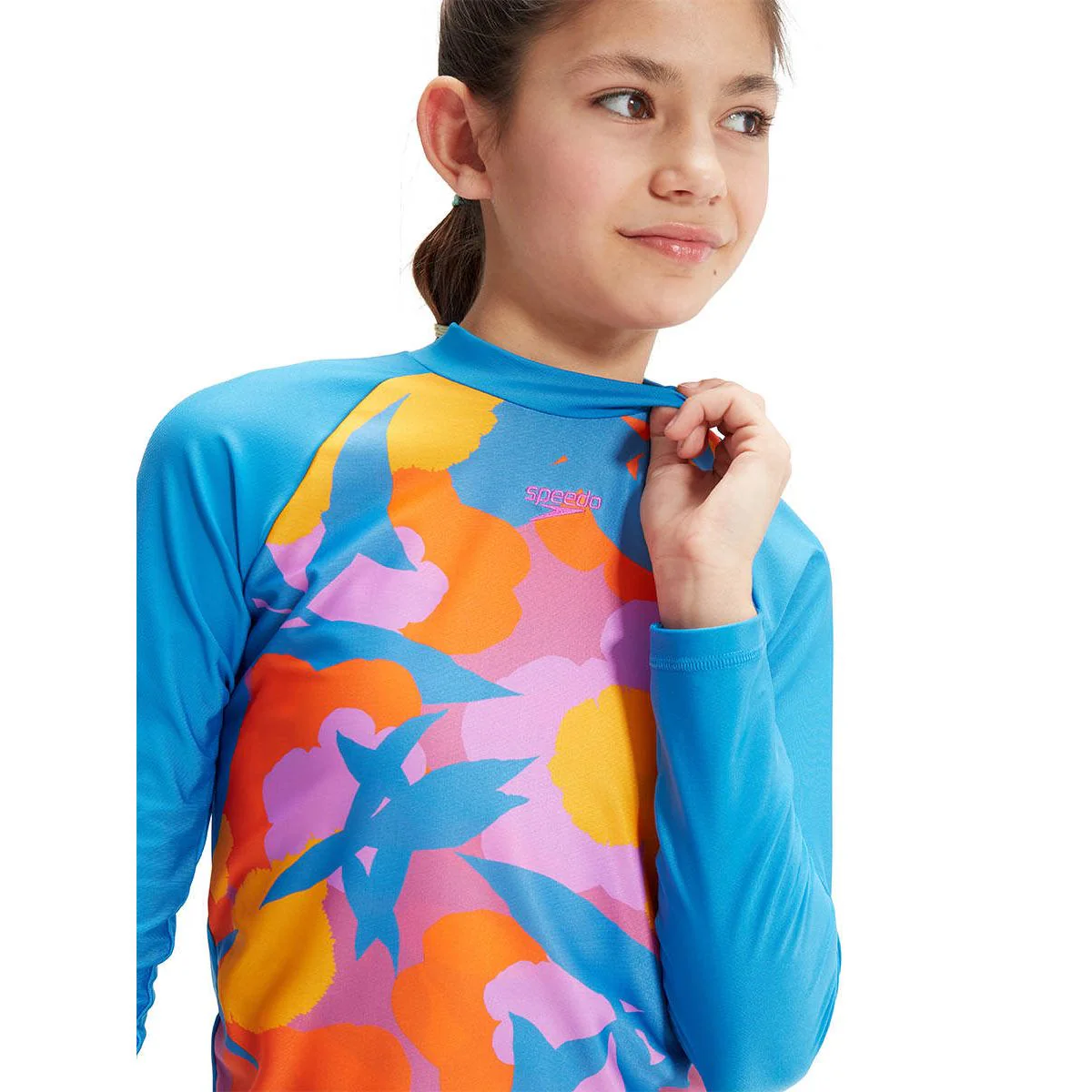 SPEEDO Printed Long Sleeve Girls Rashguard - Blue - 11-12 YEARS