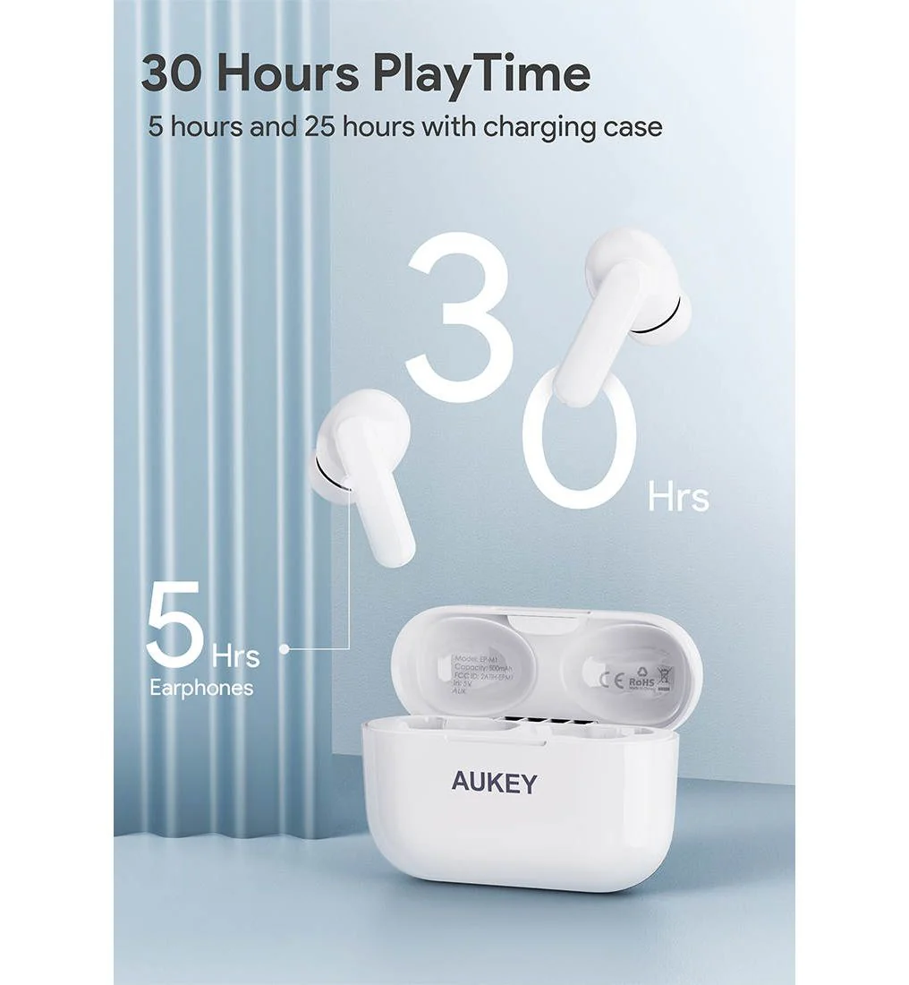 Aukey EP-M1 Wireless Earphone — цвет белый, размер единый размер