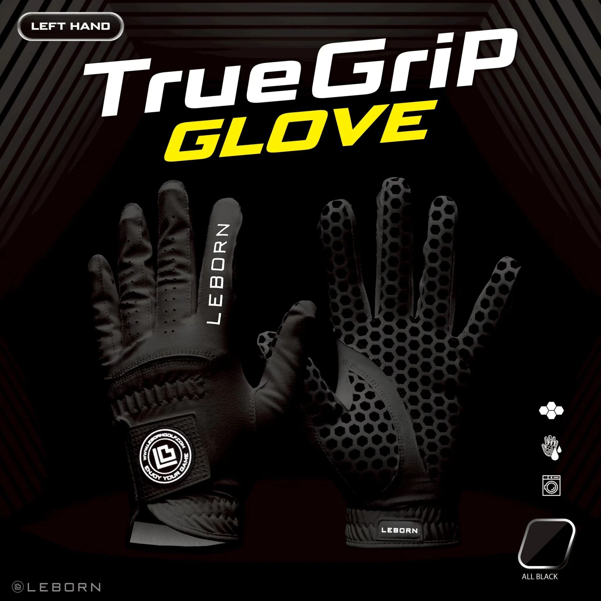 LEBORN ถุงมือกอล์ฟ รุ่น True Grip สีดำ - Black - 19