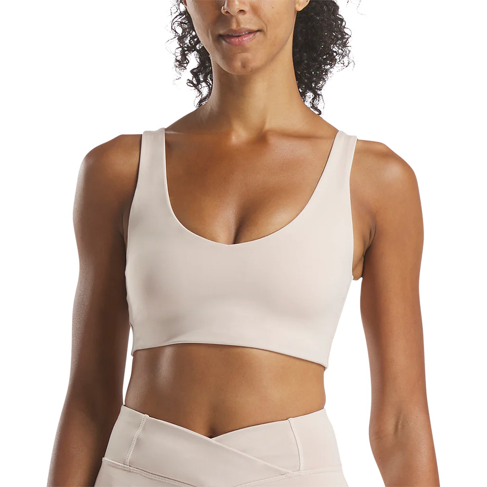 REEBOK Yoga V-Neck Women's Sports Bra - Beige - L (US SIZE)