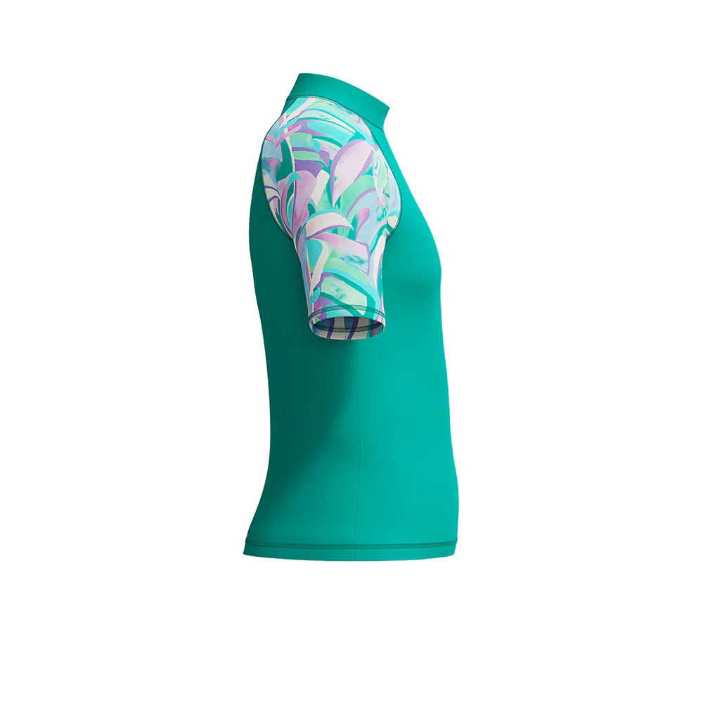 SPEEDO Printed Short Sleeve Girls Rashguard - Green - 11-12 YEARS