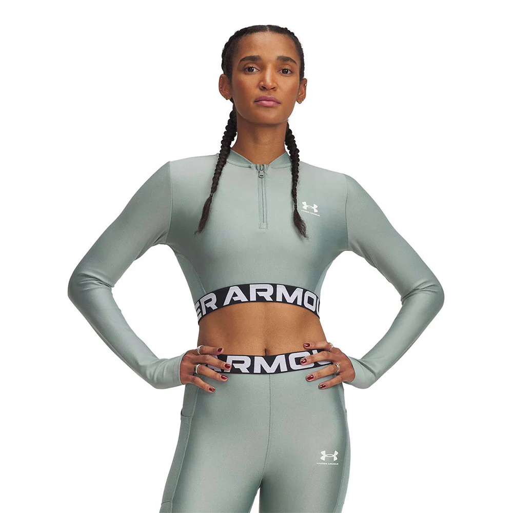 UNDER ARMOUR HeatGear® Rib ¼ Zip Long Sleeve Women's Compression - Green - L (US SIZE)
